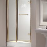 Devon&Devon, drzwi do wnęki prysznicowej retro Savoy K, drzwi i ścianka, kolor złoty, wysoki brodzik retro