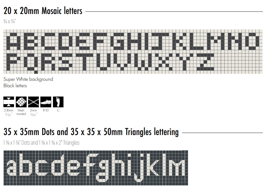 Napisy pikselowe z płytek kosteczki pixelart mozaiki Winckelmans Herbec